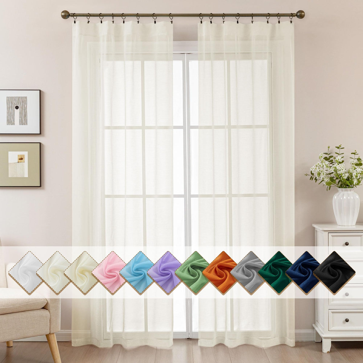 Natural Sheer Curtains 96 Inches Long Rod Pocket