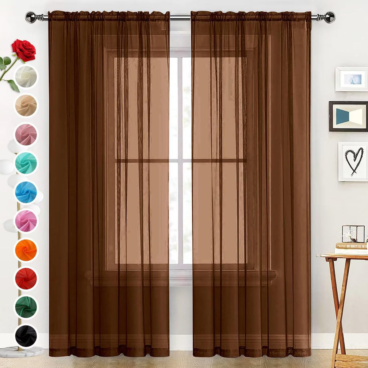 SpaceDresser Basic Rod Pocket Sheer Voile Window Curtain Panels White 1 Pair 2 Panels 52 Width 84 Inch Long for Kitchen Bedroom Children Living Room Yard(White,52 W x 84 L)