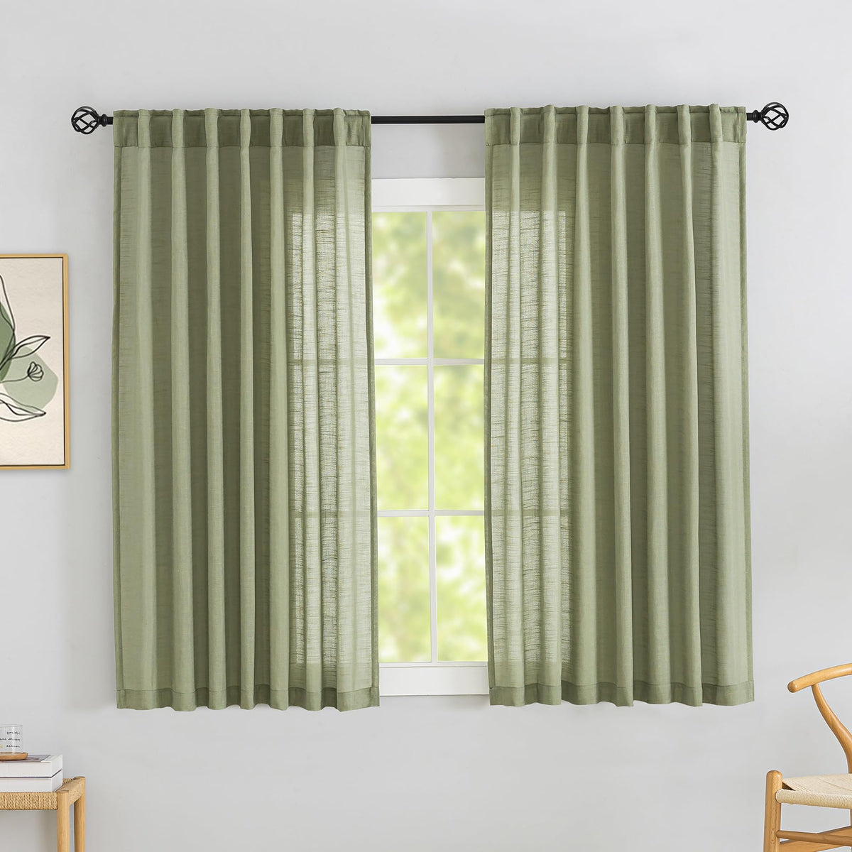 Natural Linen 144 Inch Length Curtains for Tall Floor Ceiling Villa Living Room -Cream Ivory Bak Tab Hooks Pleated Easy Open Sliding Semi Sheer 144 inch Extra Long 2 Story Window Curtains,12 Foot
