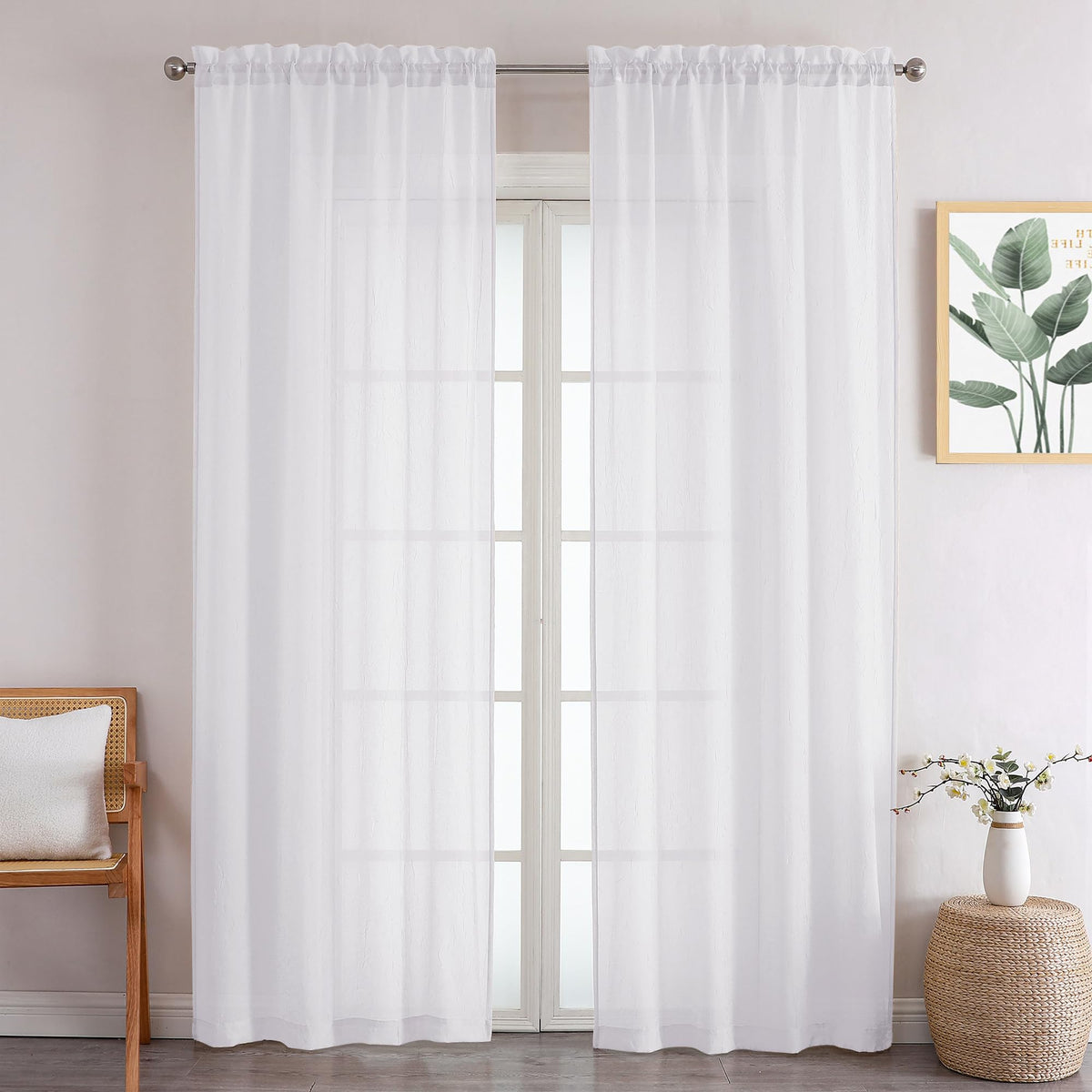 Chyhomenyc Crushed Sheer Navy Blue Curtains 84 Inch Length 2 Panels, Light Filtering Solid Crinkle Voile Lightweight Rod Pocket Sheer Curtian for Bedroom Living Room, Each 42Wx84L Inches