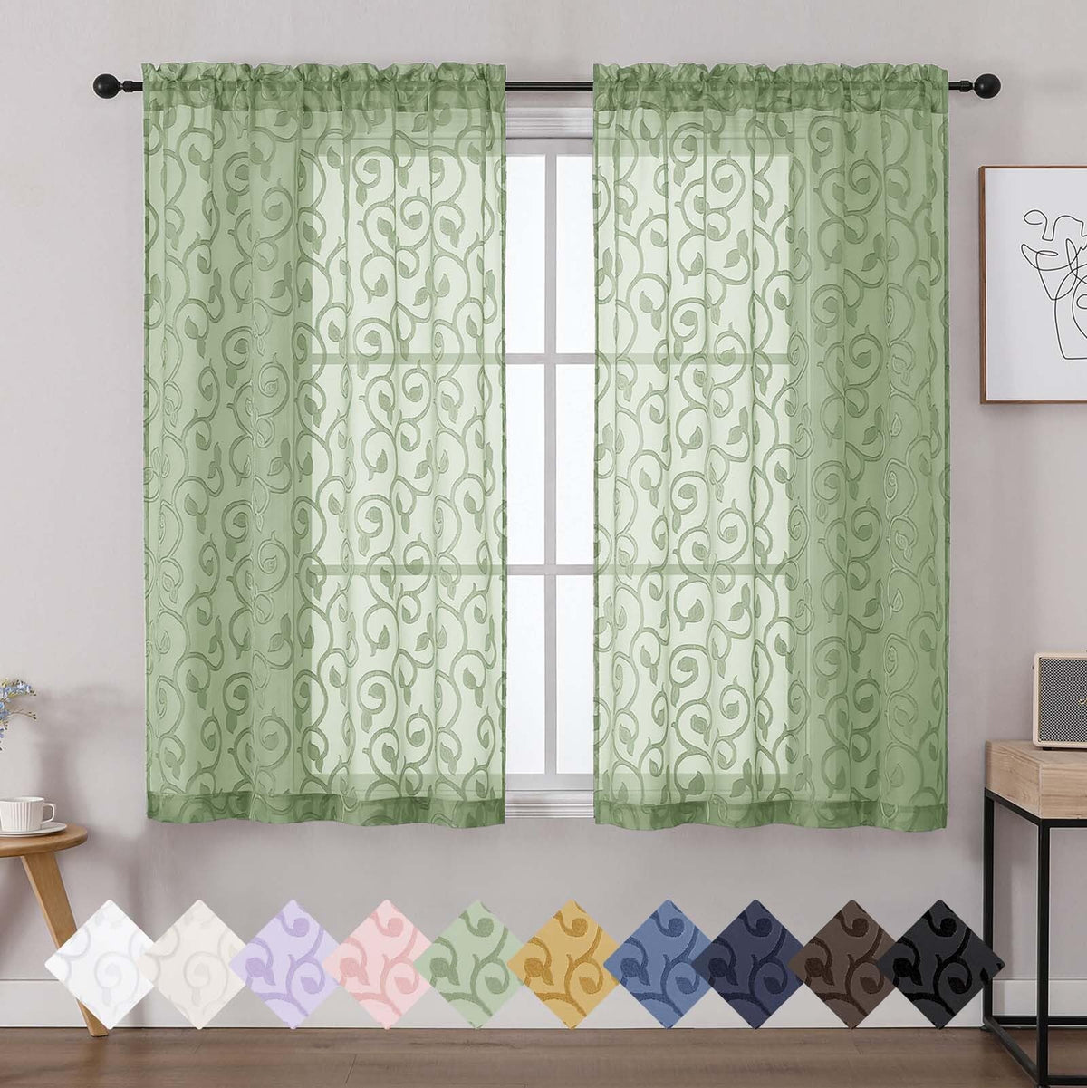 Dusty Blue Sheer Curtains for Bedroom Living Room 72 Inches Long 2 Panels Set, Soft Airy Geometric Jacquard Clip Curtains Drapes, Modern Rod Pocket Door Curtain, 2Pcs Each 42" Wx72 L Inch
