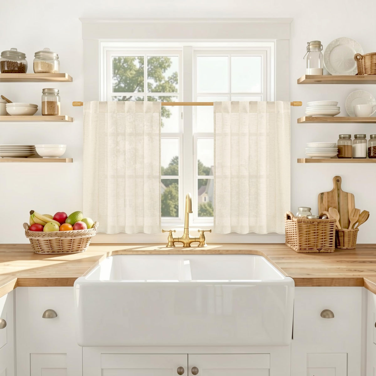 LAMIT Linen Semi Sheer Curtains 84 Inches Long for Living Room 2 Panels