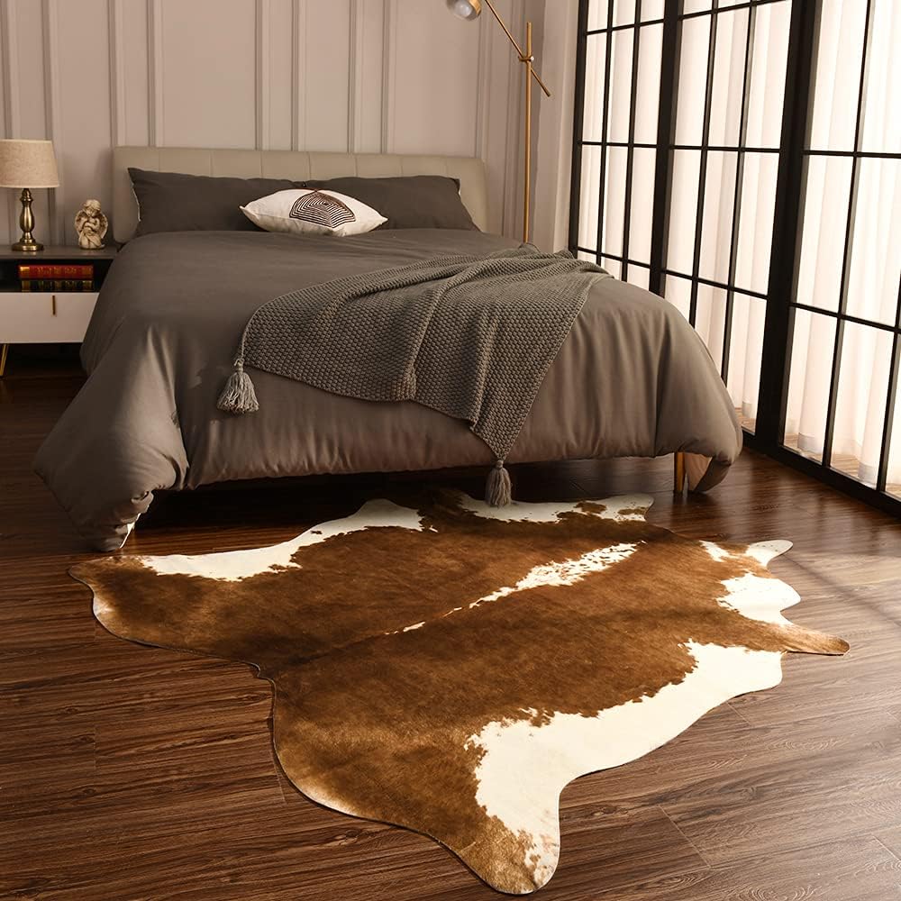 BENRON Faux Cowhide Rug, Cow Print Rug for Living Room Bedroom 4.6x5.2ft