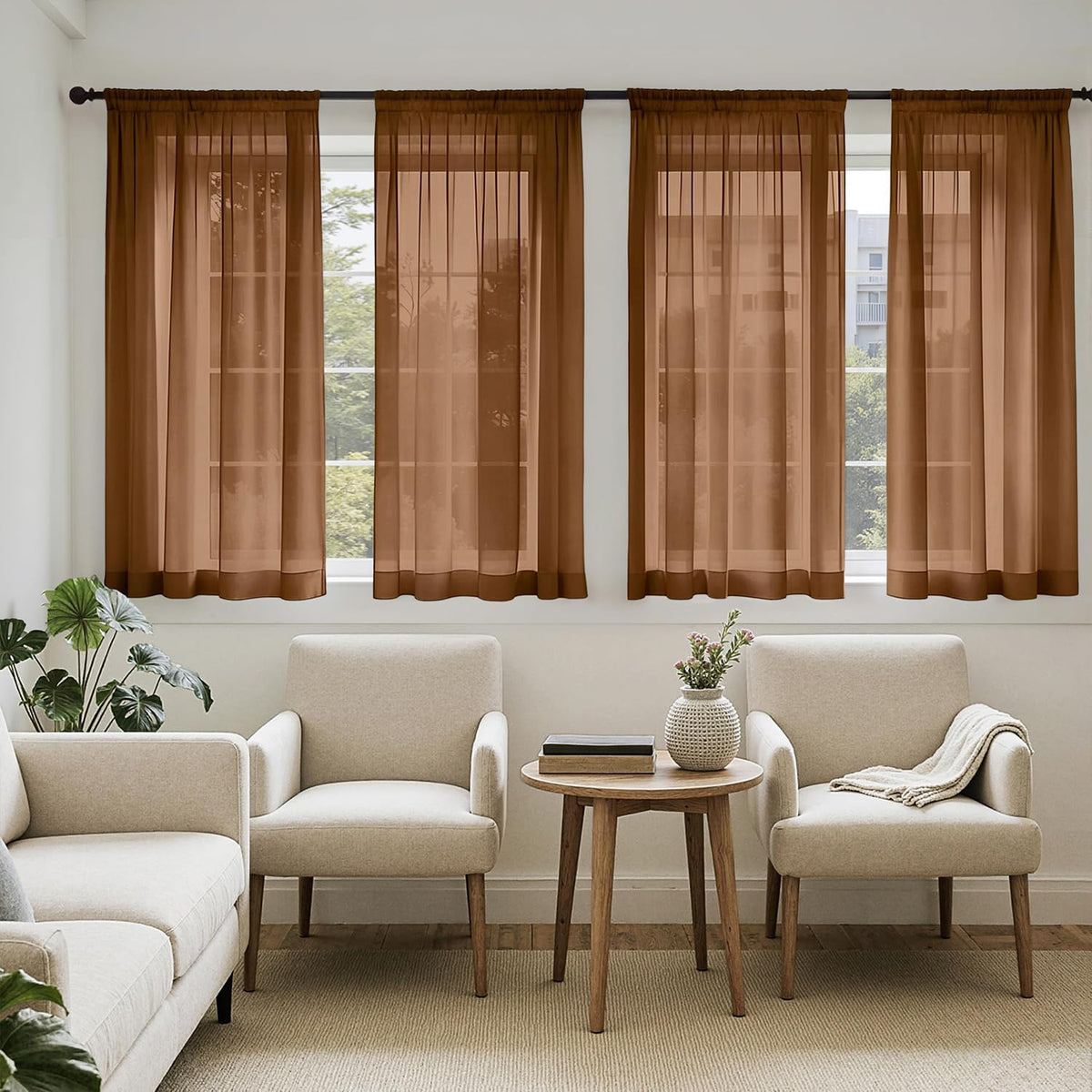 MIULEE White Sheer Curtains 84 Inches Long 4 Panels 42 x 84 Inches