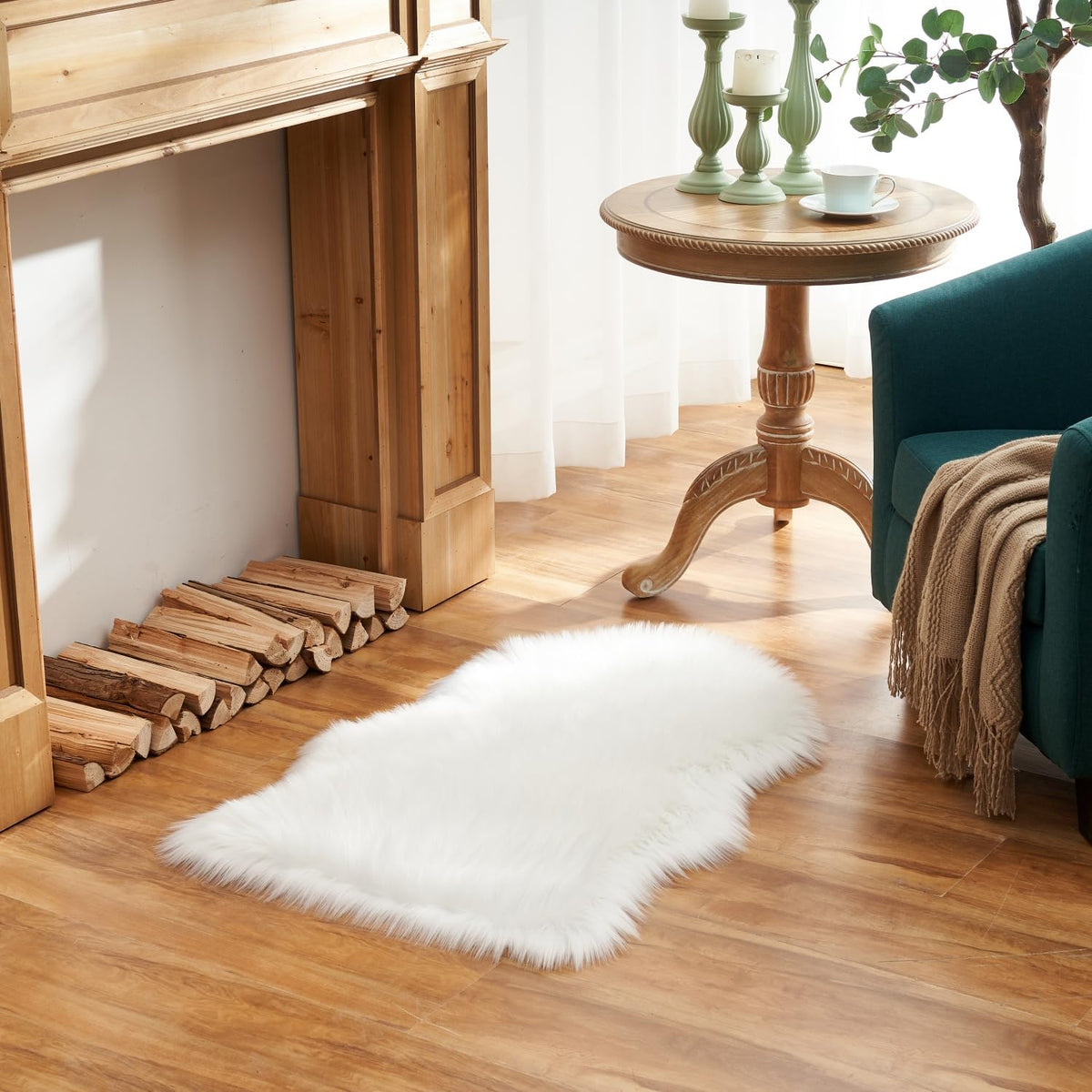 EasyJoy Ultra Soft Fluffy/Fuzzy Shaggy Area Rug Faux Fur Chair Cover Seat Pad for Bedroom Floor Sofa Living Room (2 x 6 ft Sheepskin, Beige)