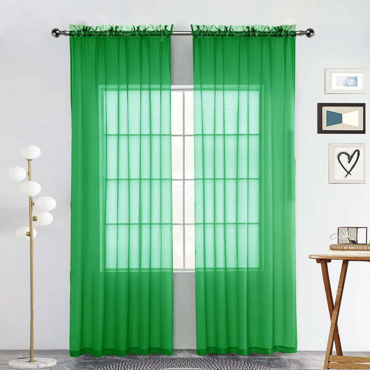 SpaceDresser Basic Rod Pocket Sheer Voile Window Curtain Panels White 1 Pair 2 Panels 52 Width 84 Inch Long for Kitchen Bedroom Children Living Room Yard(White,52 W x 84 L)