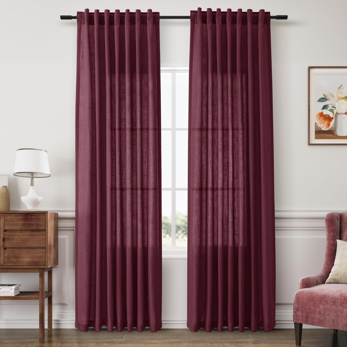 Joywell Linen Sheer Curtains 84 Inches Long for Living Room Beige Cream