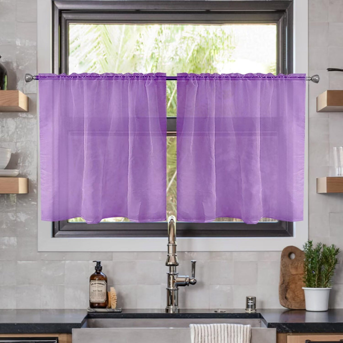 youleyar Solid Sheer Rod Pocket Curtain Voile Draperies 2 Panels White Beige Black Grey Coffee 52 Inch Width 84 Inch Long 1 Pair for Kitchen Bedroom Children Living Room Yard (Orange,52Wｘ84L)