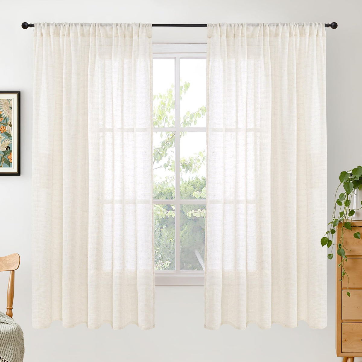 BGment Linen Sheer Curtains 84 Inches Long 2 Panels Set for Living Room