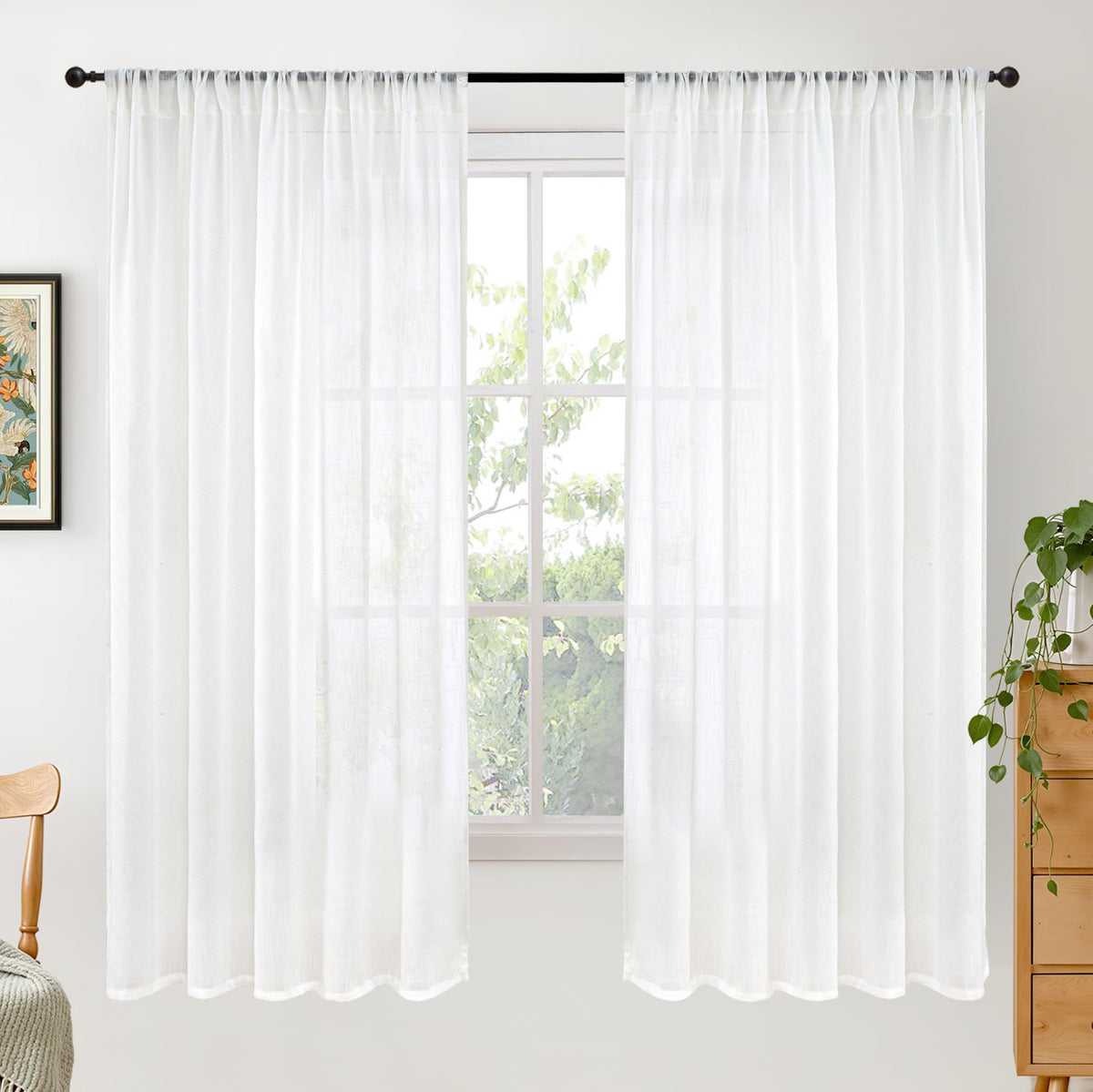 BGment Linen Sheer Curtains 84 Inches Long 2 Panels Set for Living Room