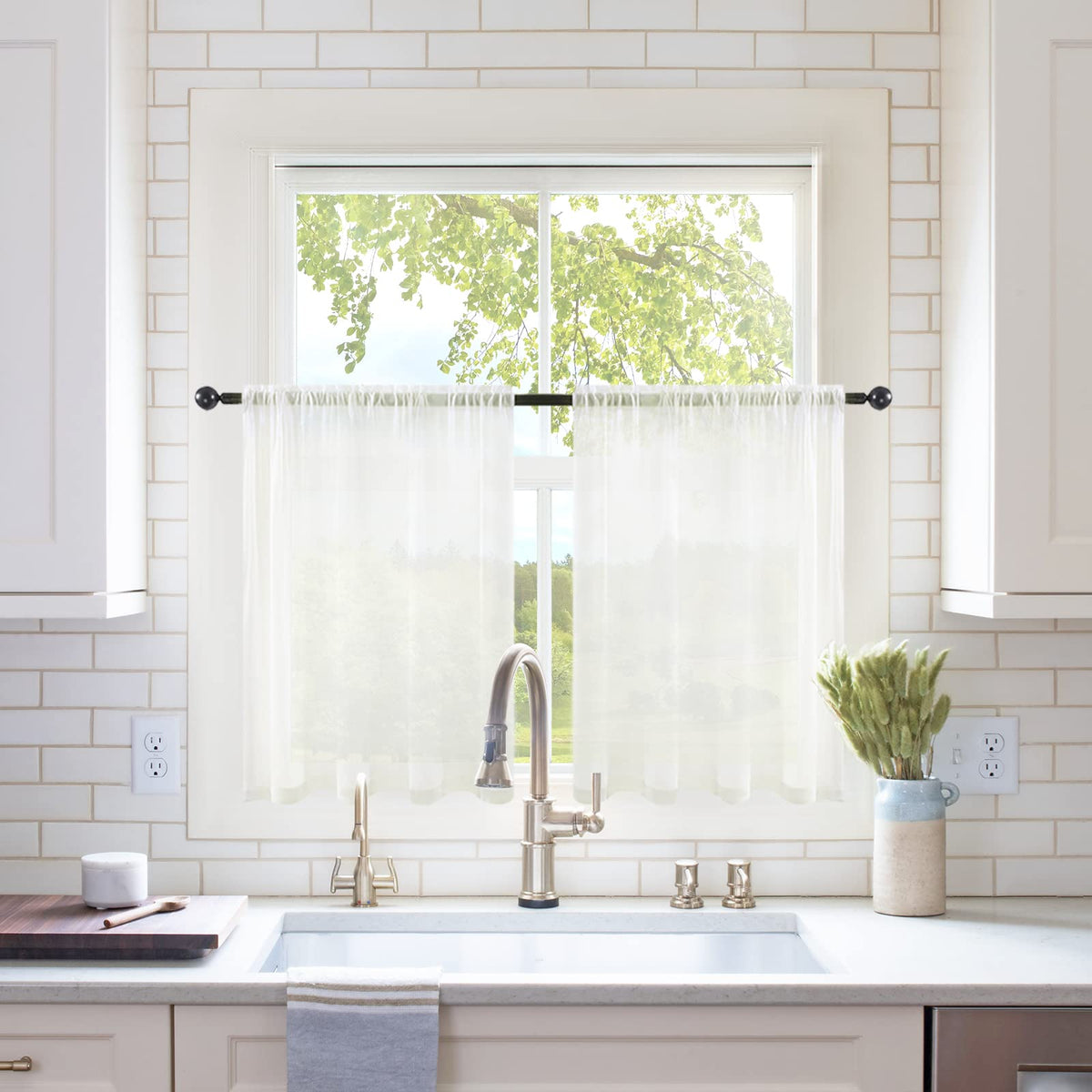 MIULEE 2 Panels White Sheer Curtains for Living Room 54 X 105 Inches