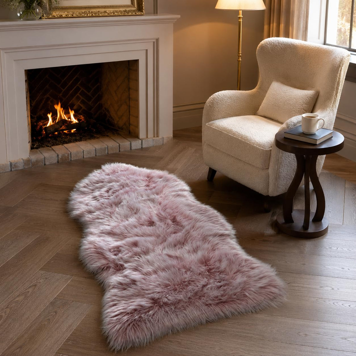 EasyJoy Ultra Soft Fluffy/Fuzzy Shaggy Area Rug Faux Fur Chair Cover Seat Pad for Bedroom Floor Sofa Living Room (2 x 6 ft Sheepskin, Beige)