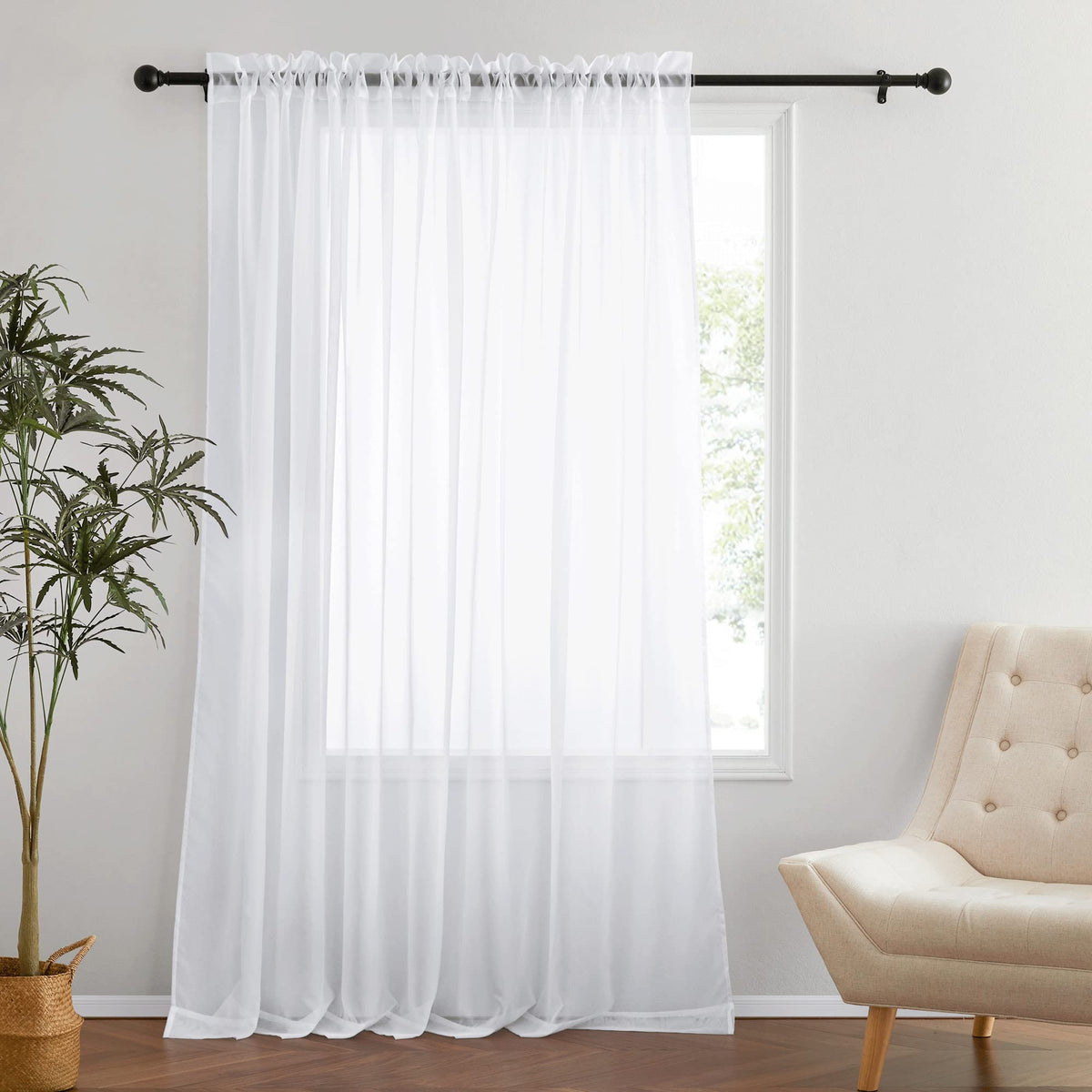 NICETOWN Sheer Curtain for Sliding Door - Extra Width & Length Solid Voile Window Drape Panel for Patio/Living Room (1 Piece, W100 x L108, White)