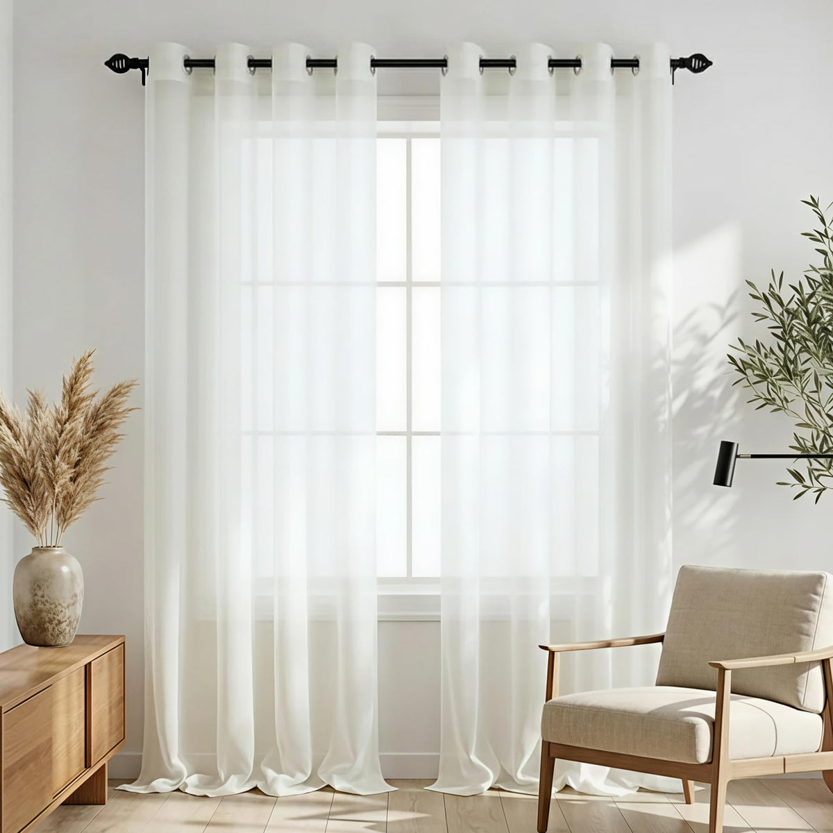 Mrs.Naturall Black Sheer Curtains 84 Inches Long for Living Room Set of 2 Panels Ring Grommet Window Curtain Panels for Bedroom 52x84 Inch Length