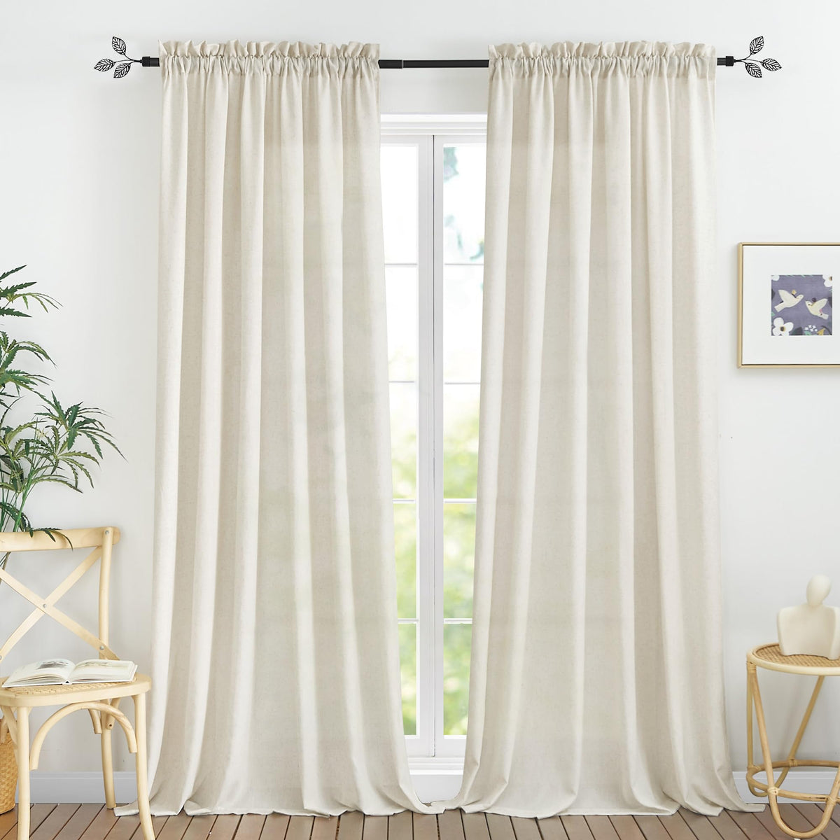 RYB HOME White Semi Sheer Curtains 84 inches Long for Living Room