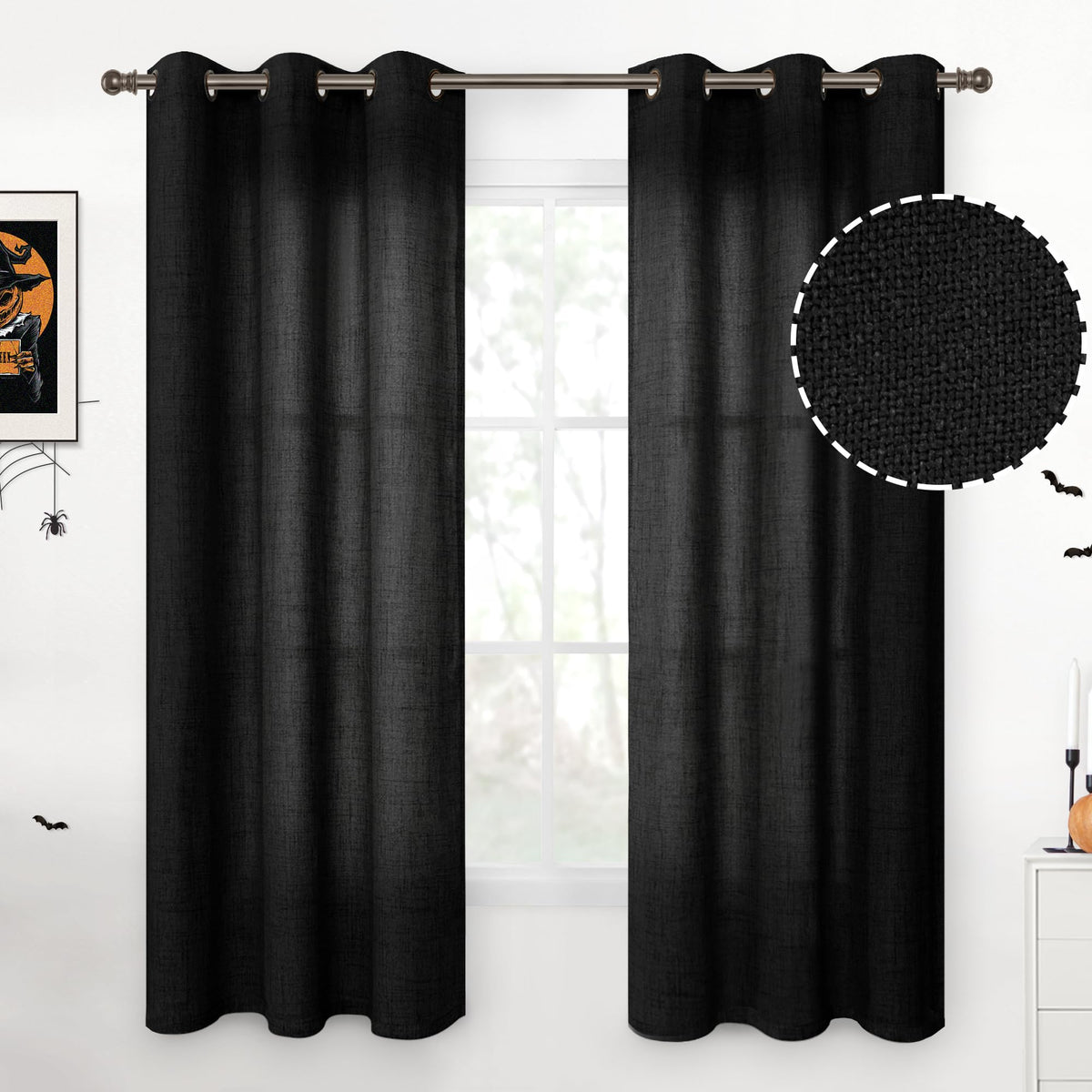 YoungsTex Linen Semi Sheer Curtains 63 Inch Length, Light Filtering Drapes
