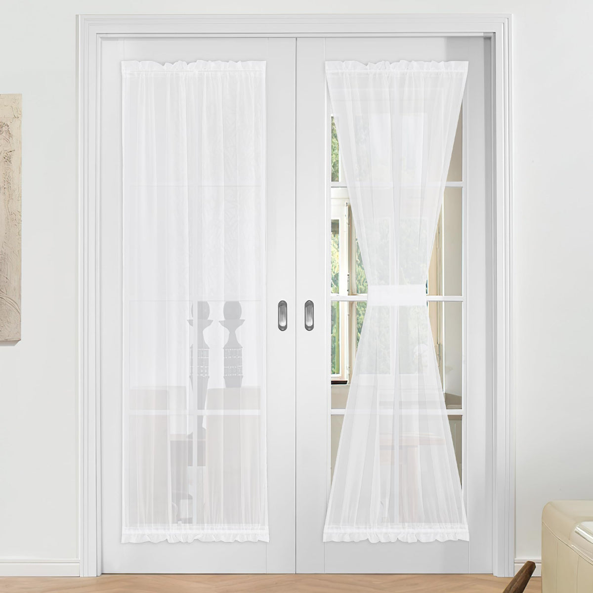NICETOWN White 2 Panels French Door Curtains for Front Back Window Cover