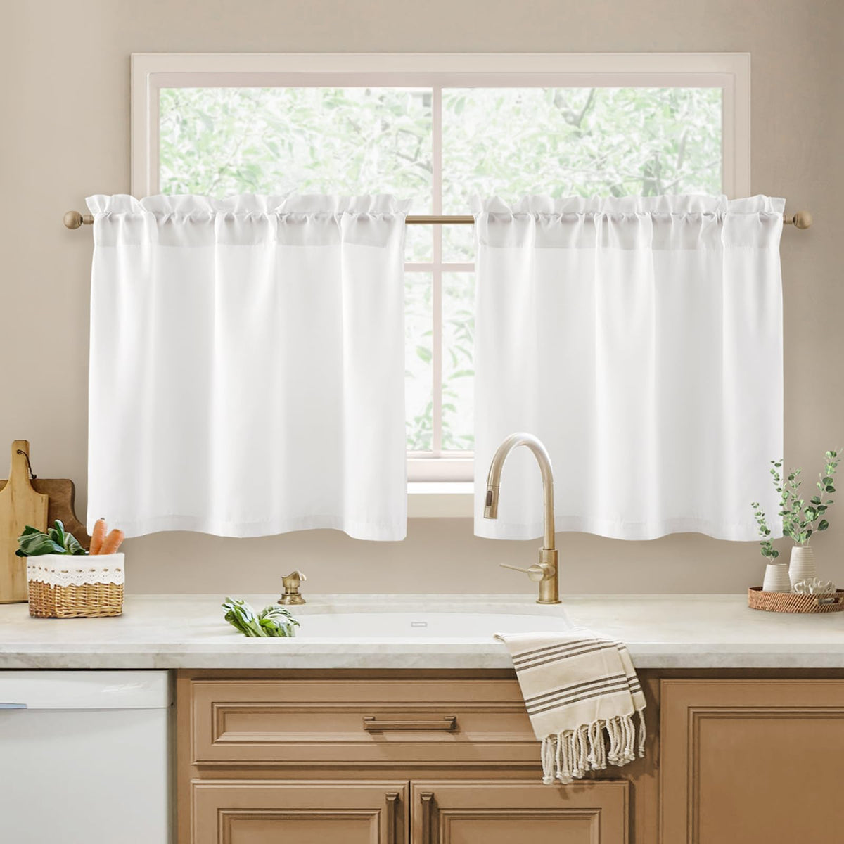 HOMEIDEAS Non-See-Through White Privacy Semi Sheer Curtains, 52 X 84 Inches