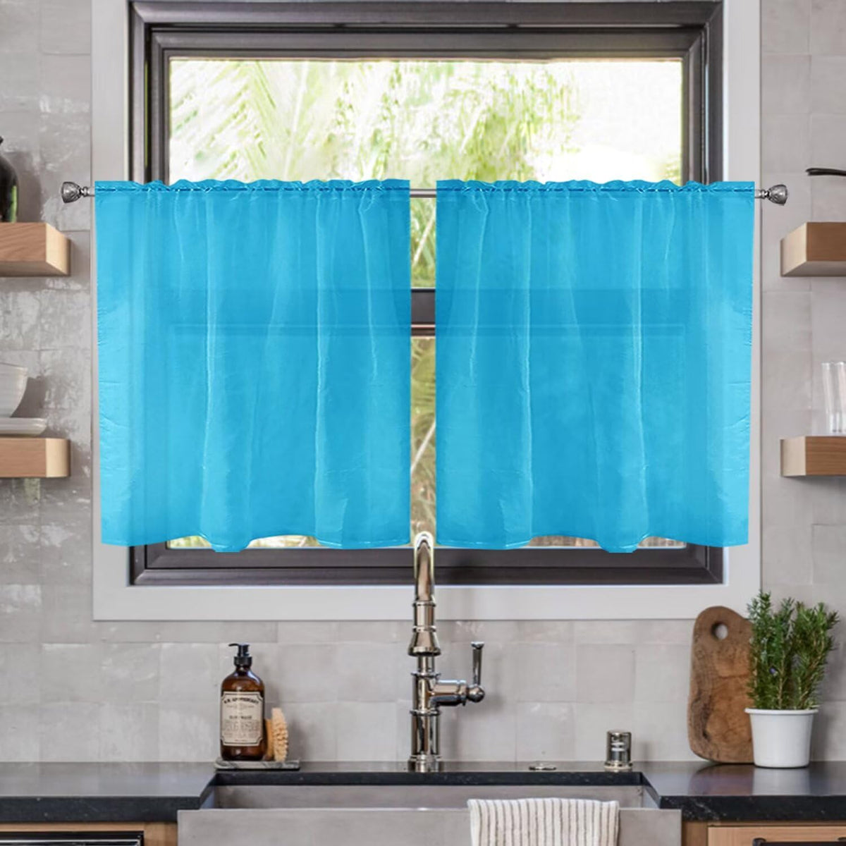 youleyar Solid Sheer Rod Pocket Curtain Voile Draperies 2 Panels White Beige Black Grey Coffee 52 Inch Width 84 Inch Long 1 Pair for Kitchen Bedroom Children Living Room Yard (Orange,52Wｘ84L)