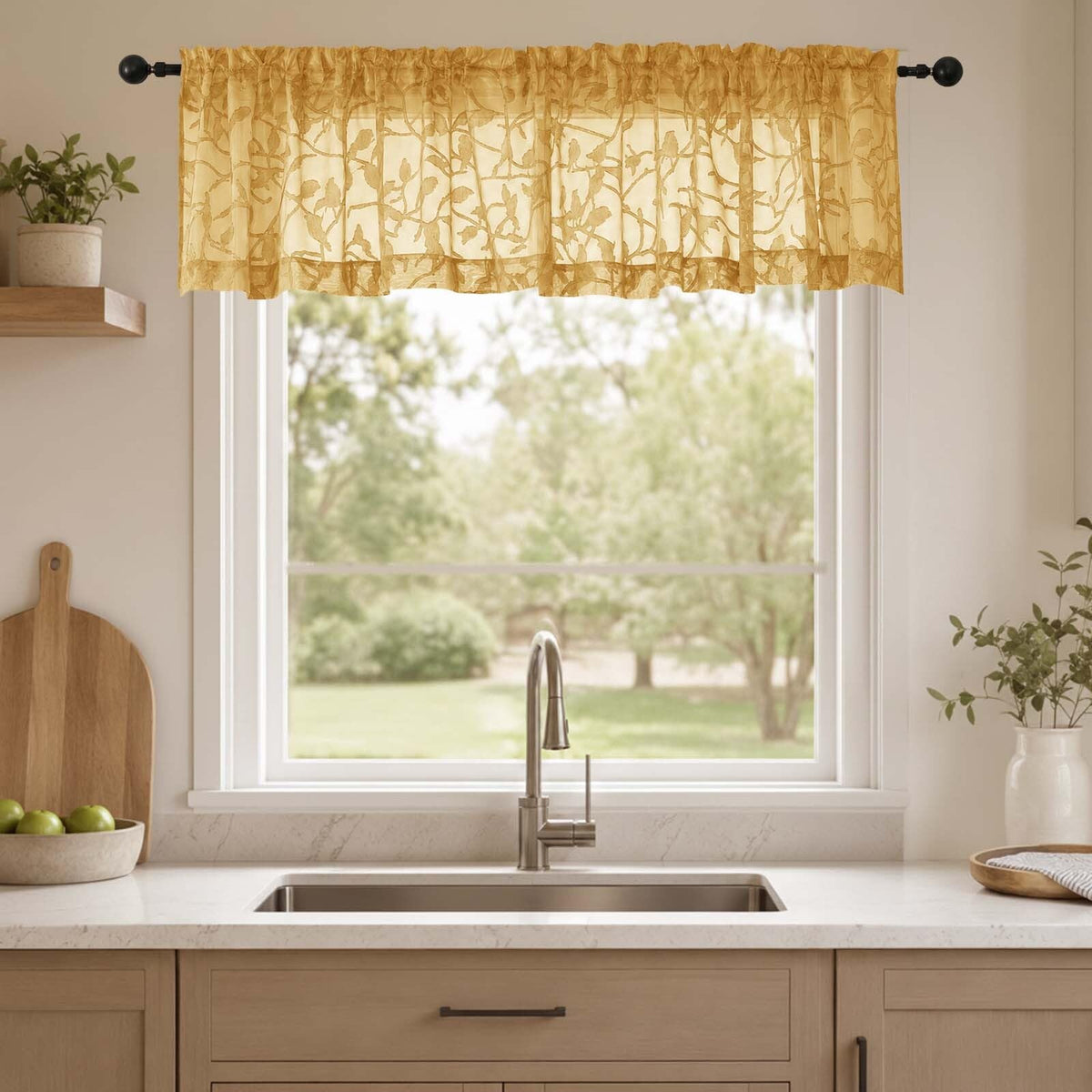 OVZME Sage Green Sheer Curtains 63 Inch Length 2 Panel Set, Light Filtering Bedroom Curtains with Dual Rod Pocket Top, Leaf Bird Clip Jacquard Sheer Farmhouse Window Drapes for Living Room, 2x38Wx63L