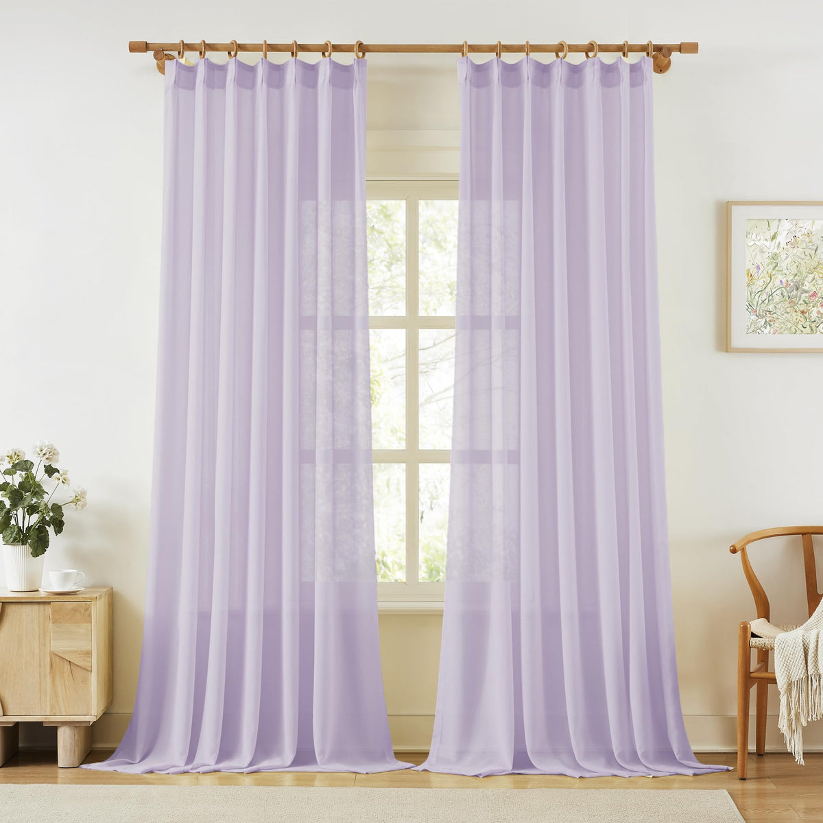 KangBang White Pinch Pleated Sheer Curtains 84 Inches Long 2 Panels
