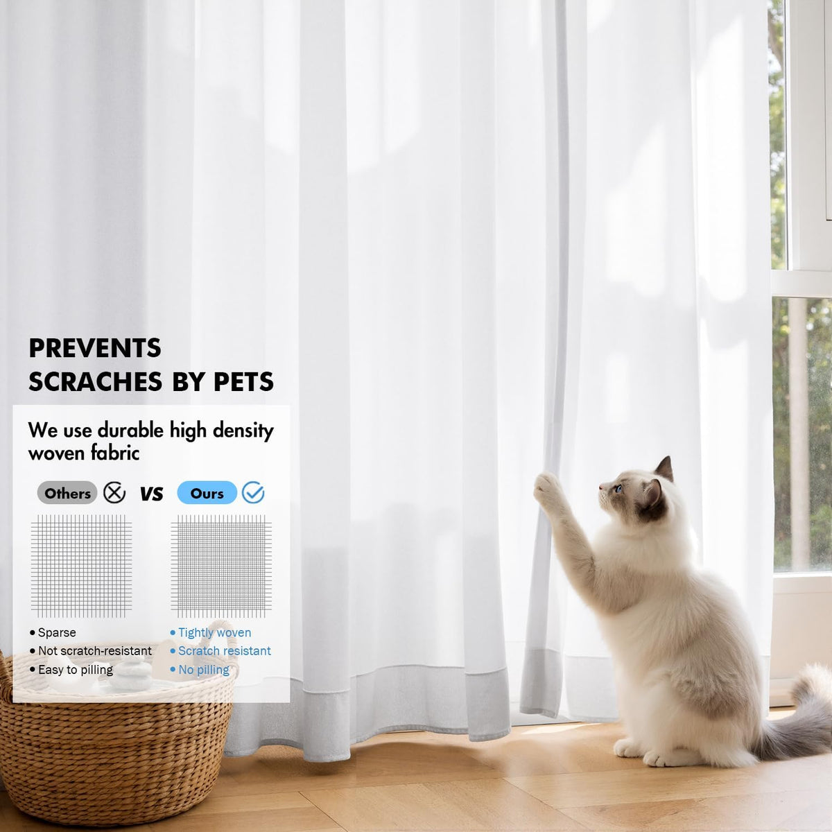 MIULEE White Privacy Sheer Curtains 2 Panels 42W x 84L