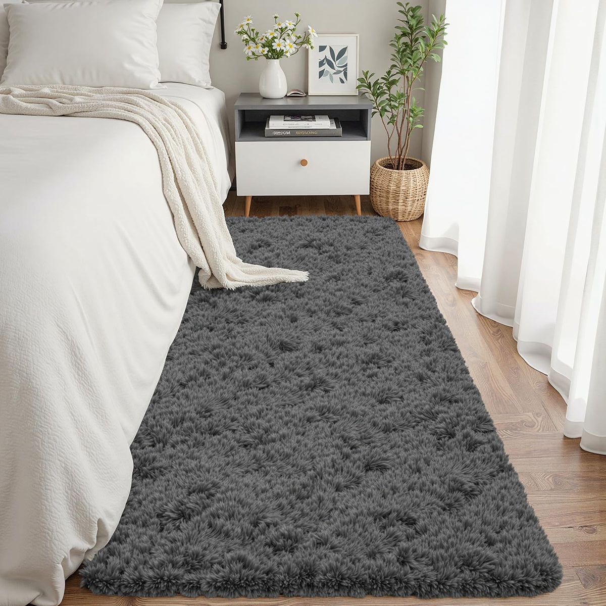 8x10 Fluffy Shag Area Rugs for Living Room Bedroom: Soft Plush Carpet Grey
