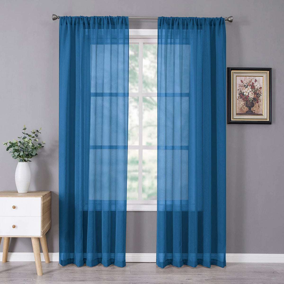 Tollpiz Sheer Curtains Linen Textured Bedroom Curtain Sheers Light Filtering Rod Pocket Voile Curtains for Living Room, 54 x 63 inches Long, White, Set of 2 Panels