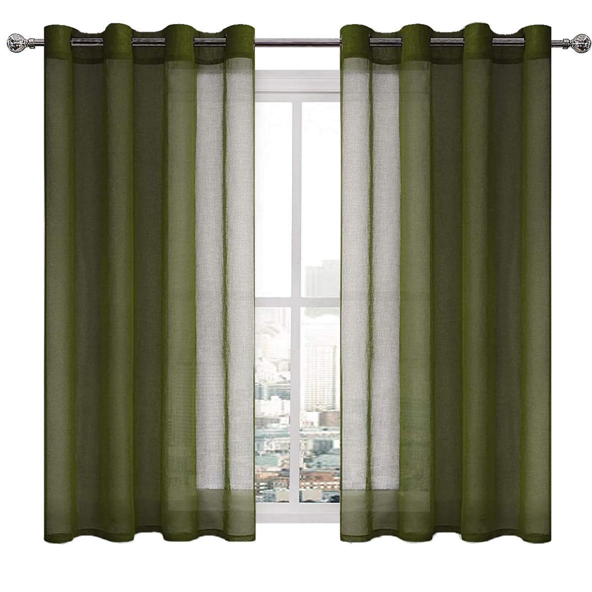 DWCN White Sheer Curtains Linen Look Semi Transparent Voile Grommet White Curtains for Living Dining Room Drapes 52 x 84 Inch Long, Set of 2 Panels