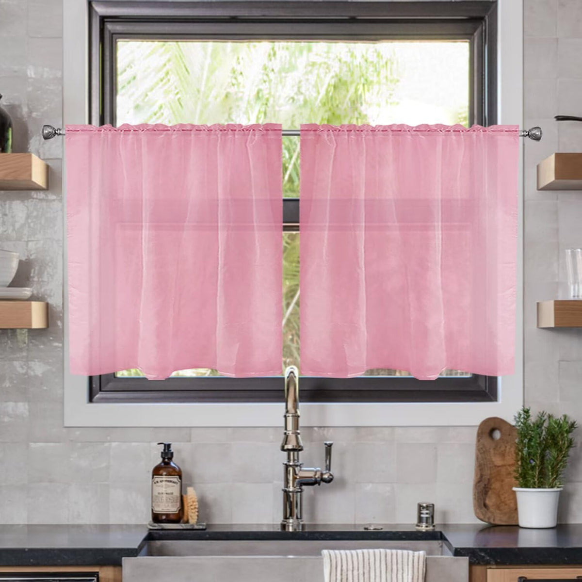youleyar Solid Sheer Rod Pocket Curtain Voile Draperies 2 Panels White Beige Black Grey Coffee 52 Inch Width 84 Inch Long 1 Pair for Kitchen Bedroom Children Living Room Yard (Orange,52Wｘ84L)