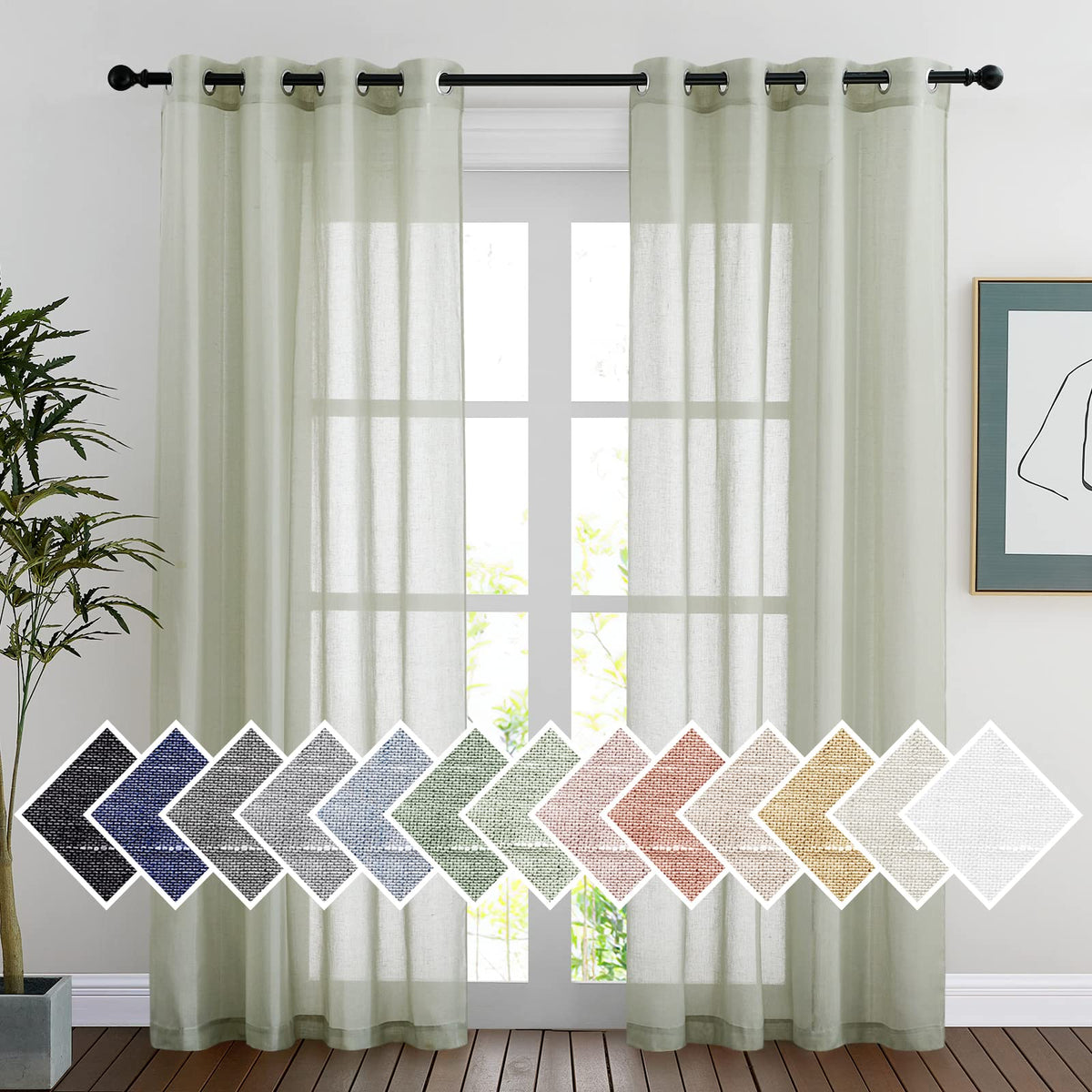 NICETOWN White Sheer Linen Curtains 84 Inch Length 2 Panels Set, W52xL84