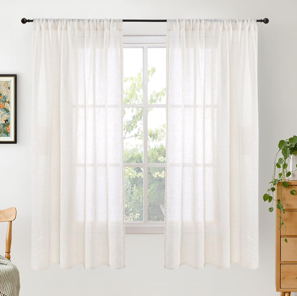 BGment Linen Sheer Curtains 84 Inches Long 2 Panels Set for Living Room