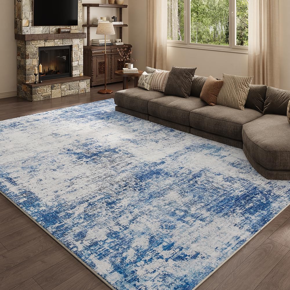8x10 Pink Gray Washable Area Rug for Living Room, Vintage Print