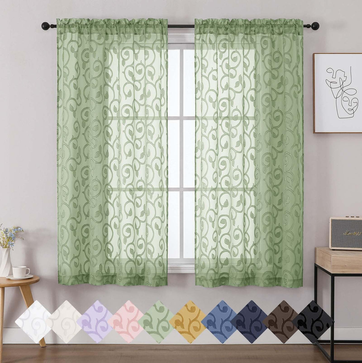 Dusty Blue Sheer Curtains for Bedroom Living Room 72 Inches Long 2 Panels Set, Soft Airy Geometric Jacquard Clip Curtains Drapes, Modern Rod Pocket Door Curtain, 2Pcs Each 42" Wx72 L Inch