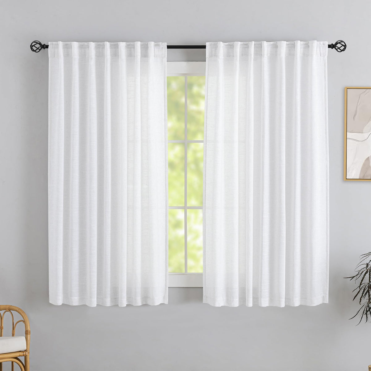 Natural Linen 144 Inch Length Curtains for Tall Floor Ceiling Villa Living Room -Cream Ivory Bak Tab Hooks Pleated Easy Open Sliding Semi Sheer 144 inch Extra Long 2 Story Window Curtains,12 Foot