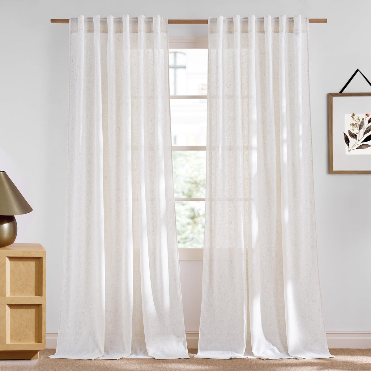 NICETOWN Natural Linen Curtains & Drapes for Windows 84 inch Long, Rod Pocket & Back Tab Thick Flax Semi Sheer Privacy Assured with Light Filtering for Bedroom/Living Room, W55 x L84, 2 Pieces