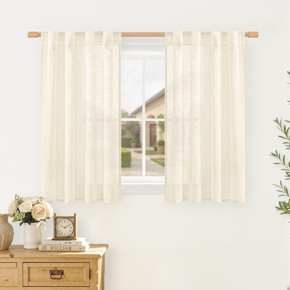 LAMIT Linen Semi Sheer Curtains 84 Inches Long for Living Room 2 Panels