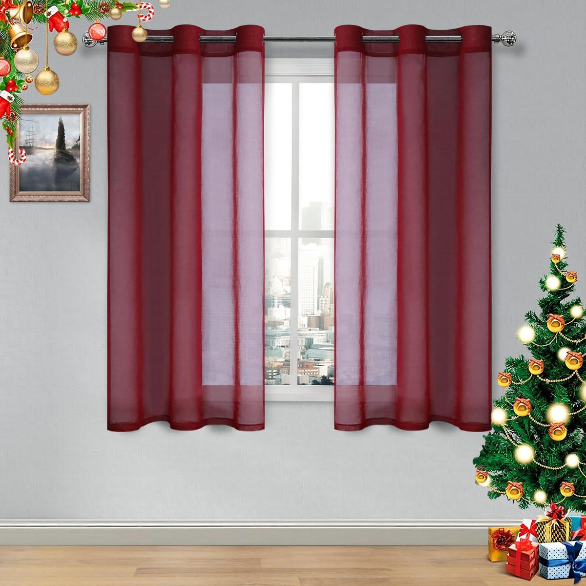 DWCN White Sheer Curtains Linen Look Semi Transparent Voile Grommet White Curtains for Living Dining Room Drapes 52 x 84 Inch Long, Set of 2 Panels