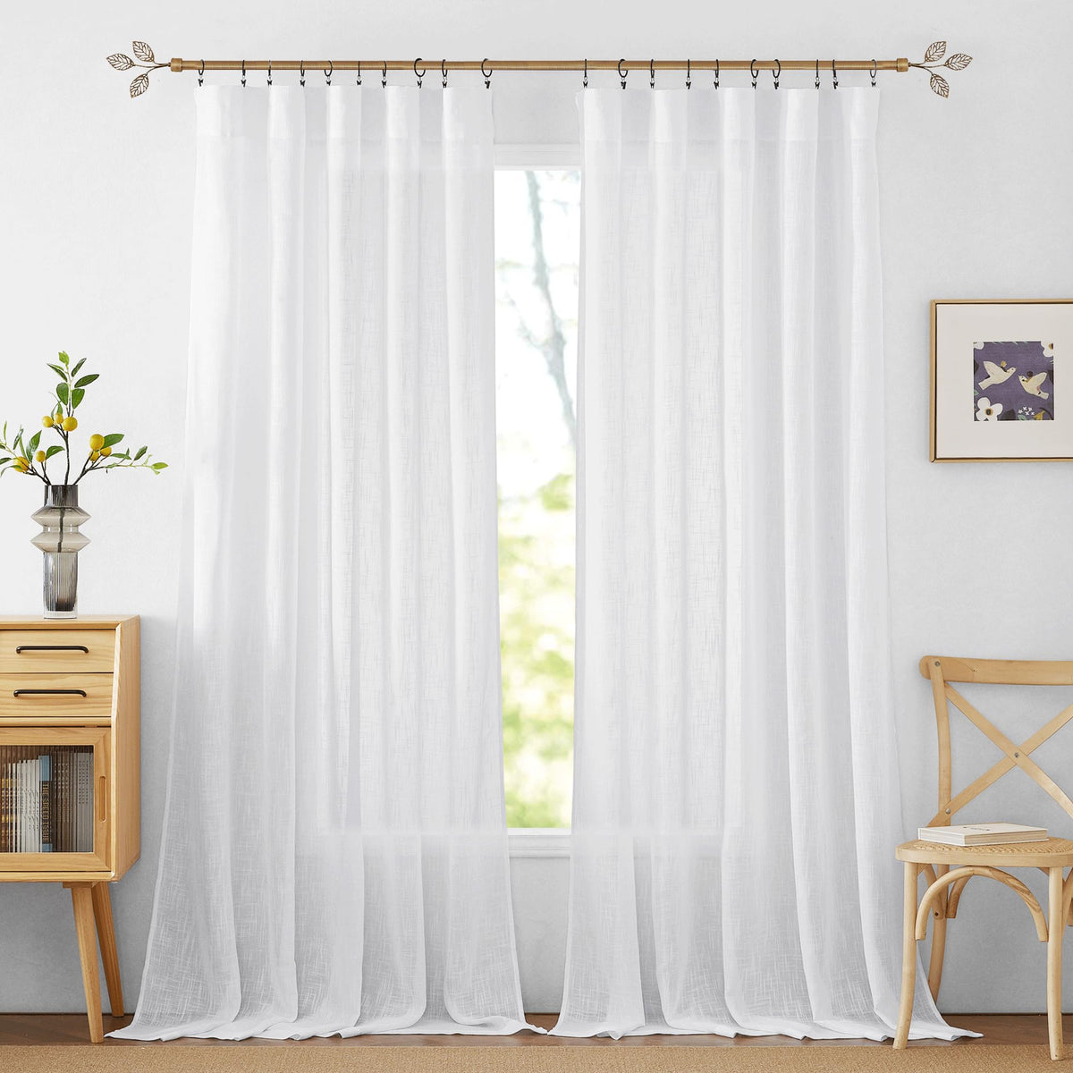 RYB HOME White Semi Sheer Curtains 84 inches Long for Living Room