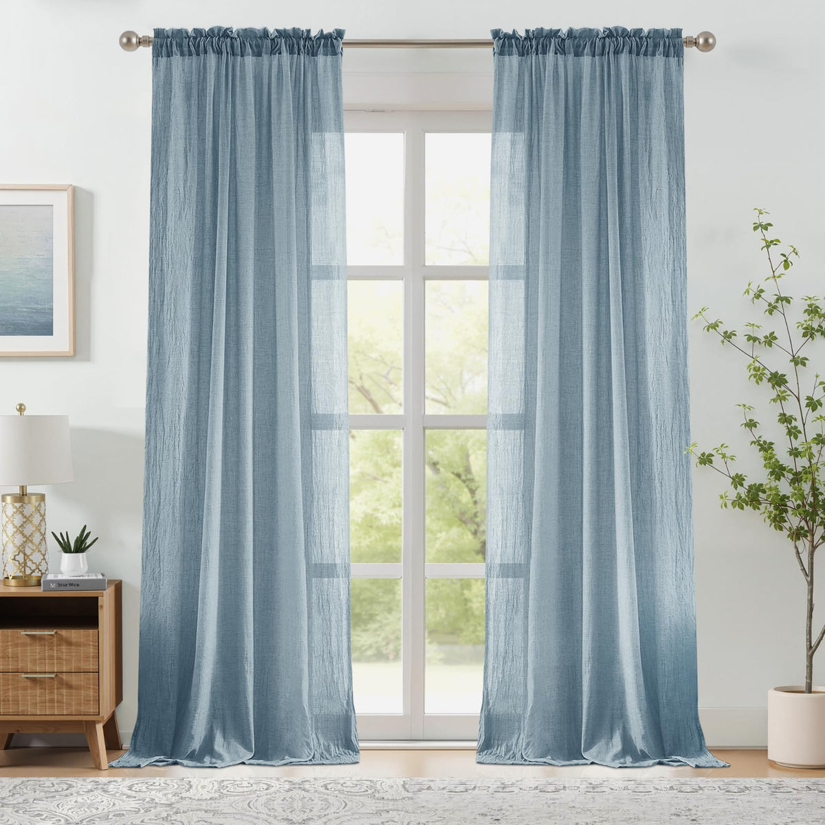 Melodieux Blush Pink Cotton Sheer Curtains 84 Inches Long, Bedroom Living Room Natural Light Filtering Crepe Voile Drapes Rustic Crinkle Linen Sheer Curtains Rod Pocket, 52" W x 84" L, 2 Panels