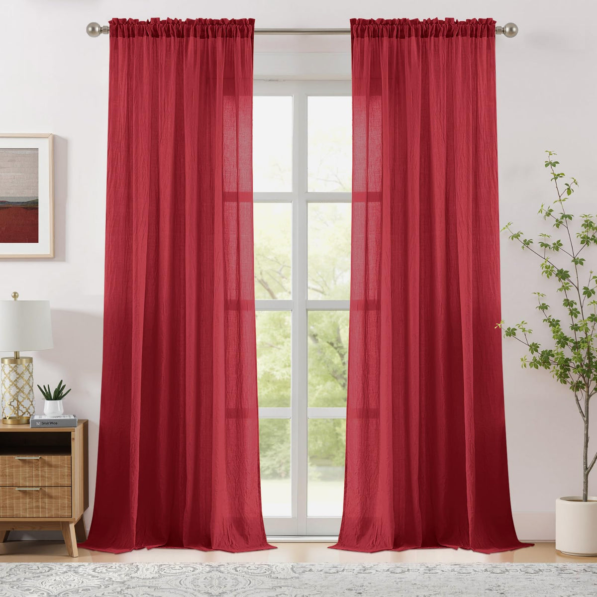 Melodieux Blush Pink Cotton Sheer Curtains 84 Inches Long, Bedroom Living Room Natural Light Filtering Crepe Voile Drapes Rustic Crinkle Linen Sheer Curtains Rod Pocket, 52" W x 84" L, 2 Panels