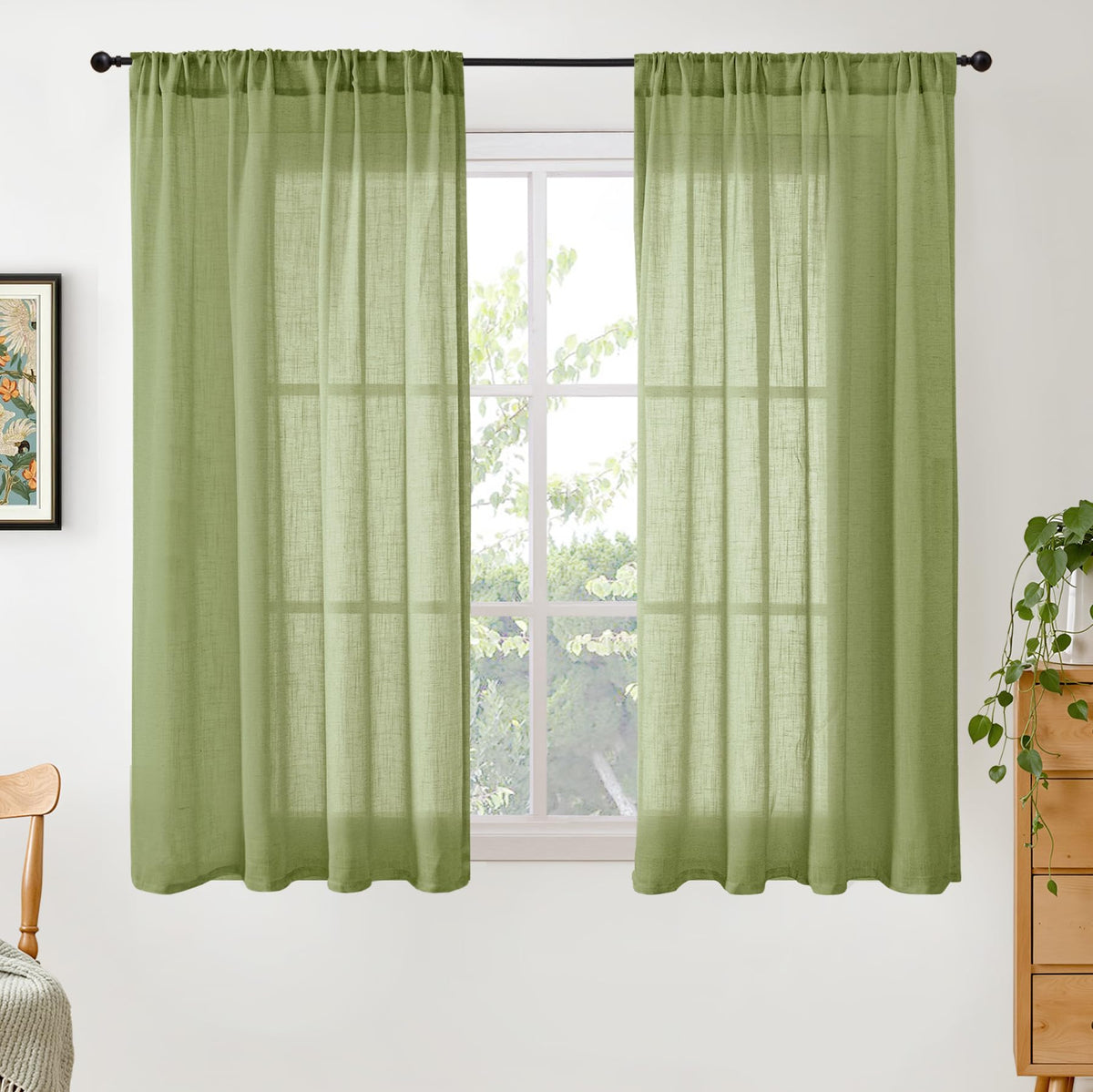 BGment Linen Sheer Curtains 84 Inches Long 2 Panels Set for Living Room