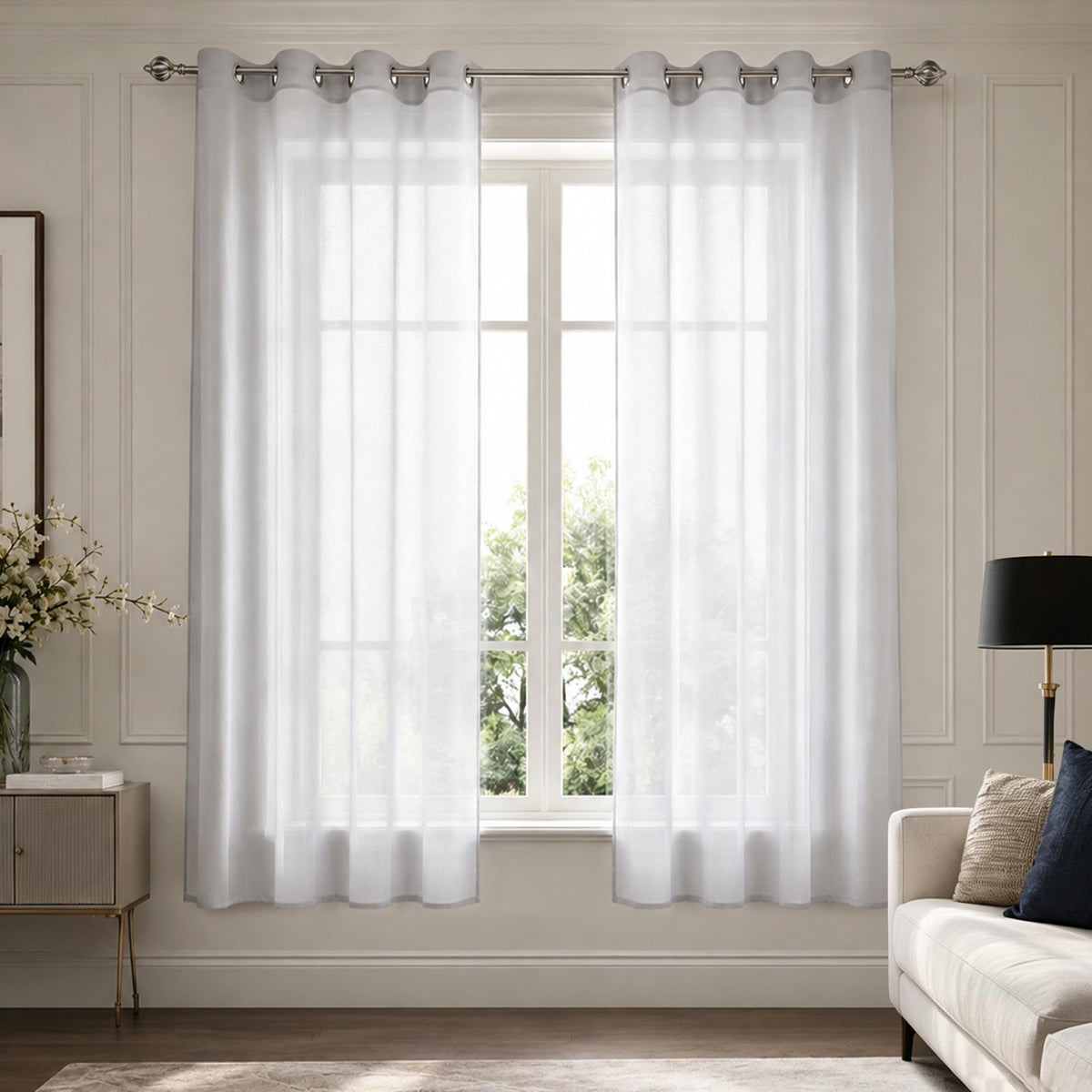 Mrs.Naturall Black Sheer Curtains 84 Inches Long for Living Room Set of 2 Panels Ring Grommet Window Curtain Panels for Bedroom 52x84 Inch Length