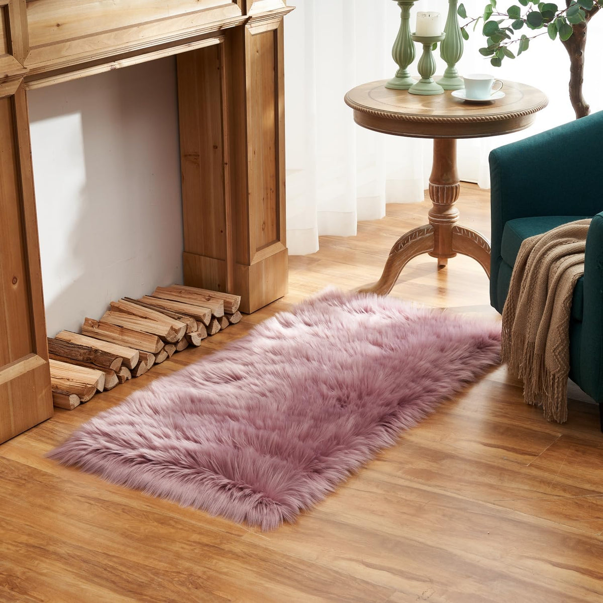EasyJoy Ultra Soft Fluffy/Fuzzy Shaggy Area Rug Faux Fur Chair Cover Seat Pad for Bedroom Floor Sofa Living Room (2 x 6 ft Sheepskin, Beige)