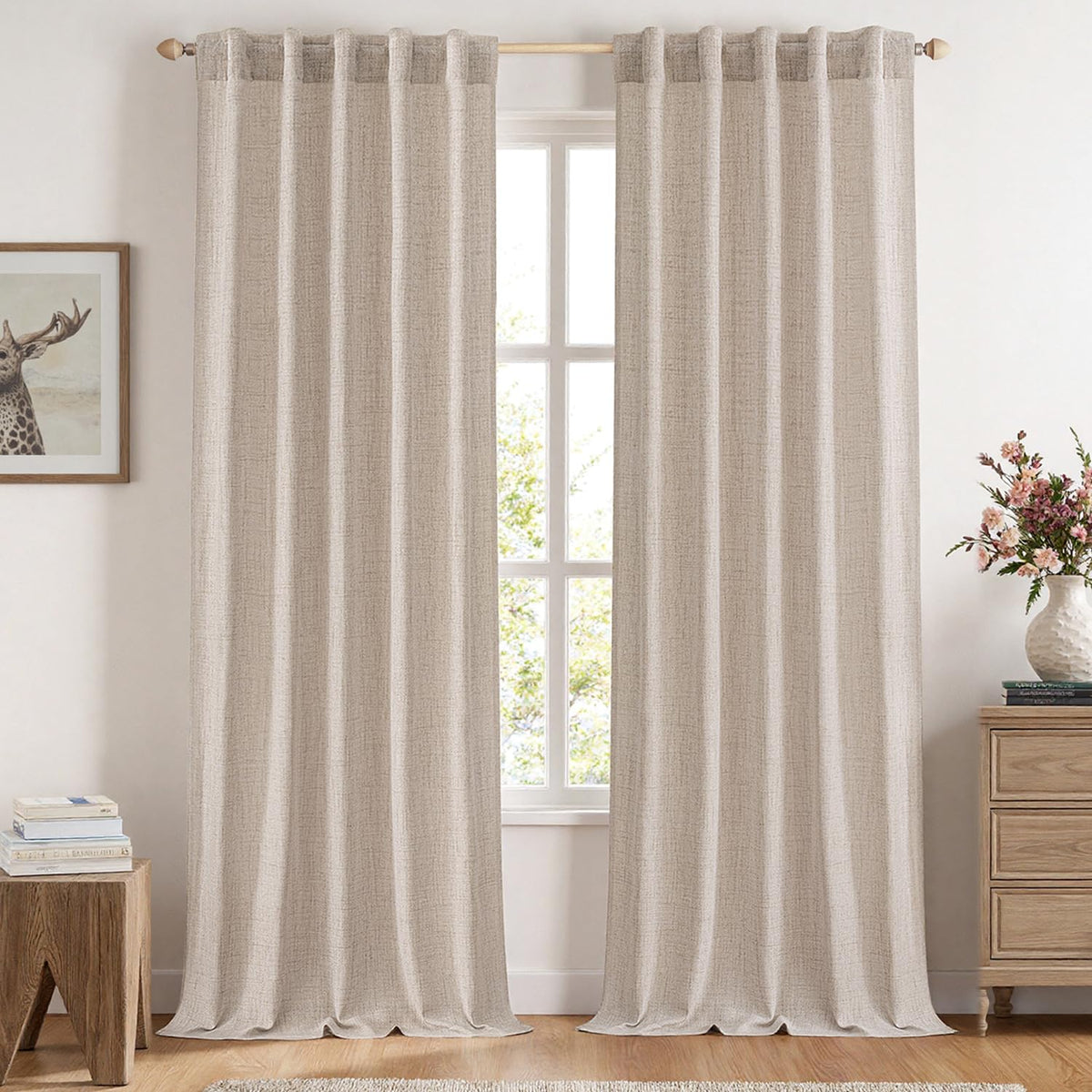 MIULEE Faux Linen Curtains 84 Inch Length 2 Panels Natural Semi Sheer Curtain with Back Tab Rod Pocket, Light Filtering Window Privacy Burlap Drapes for Living Room Bedroom 42W x 84L Linen
