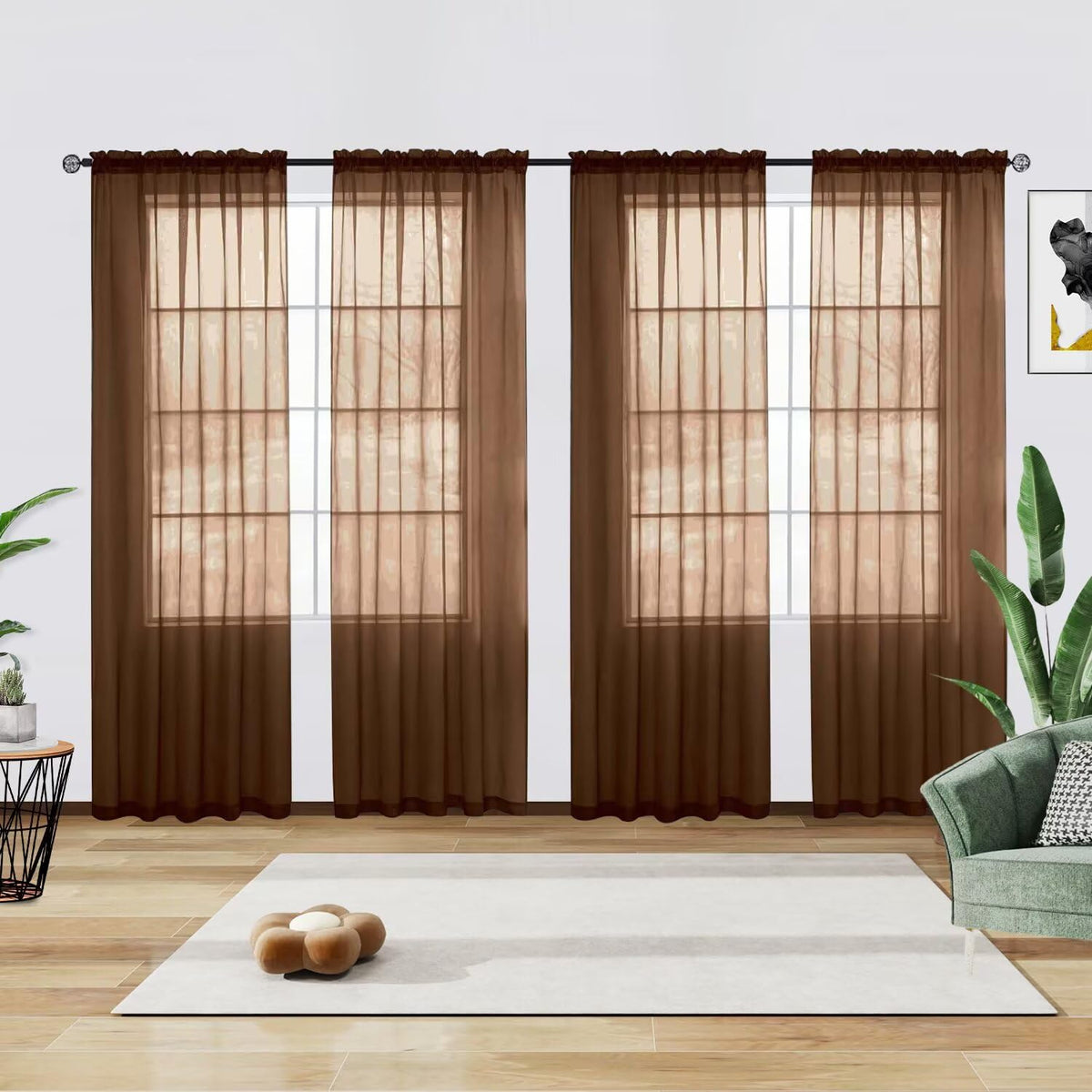 youleyar Solid Sheer Rod Pocket Curtain Voile Draperies 2 Panels White Beige Black Grey Coffee 52 Inch Width 84 Inch Long 1 Pair for Kitchen Bedroom Children Living Room Yard (Orange,52Wｘ84L)