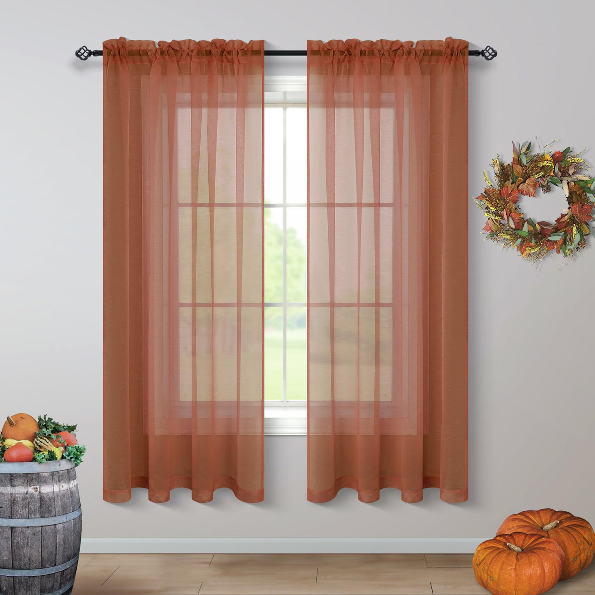 Pitalk Terracotta Curtains 84 Inch Length for Living Room 2 Panel Sets Rod Pocket Sheer Curtains for Living Room Rust Burnt Orange Red
