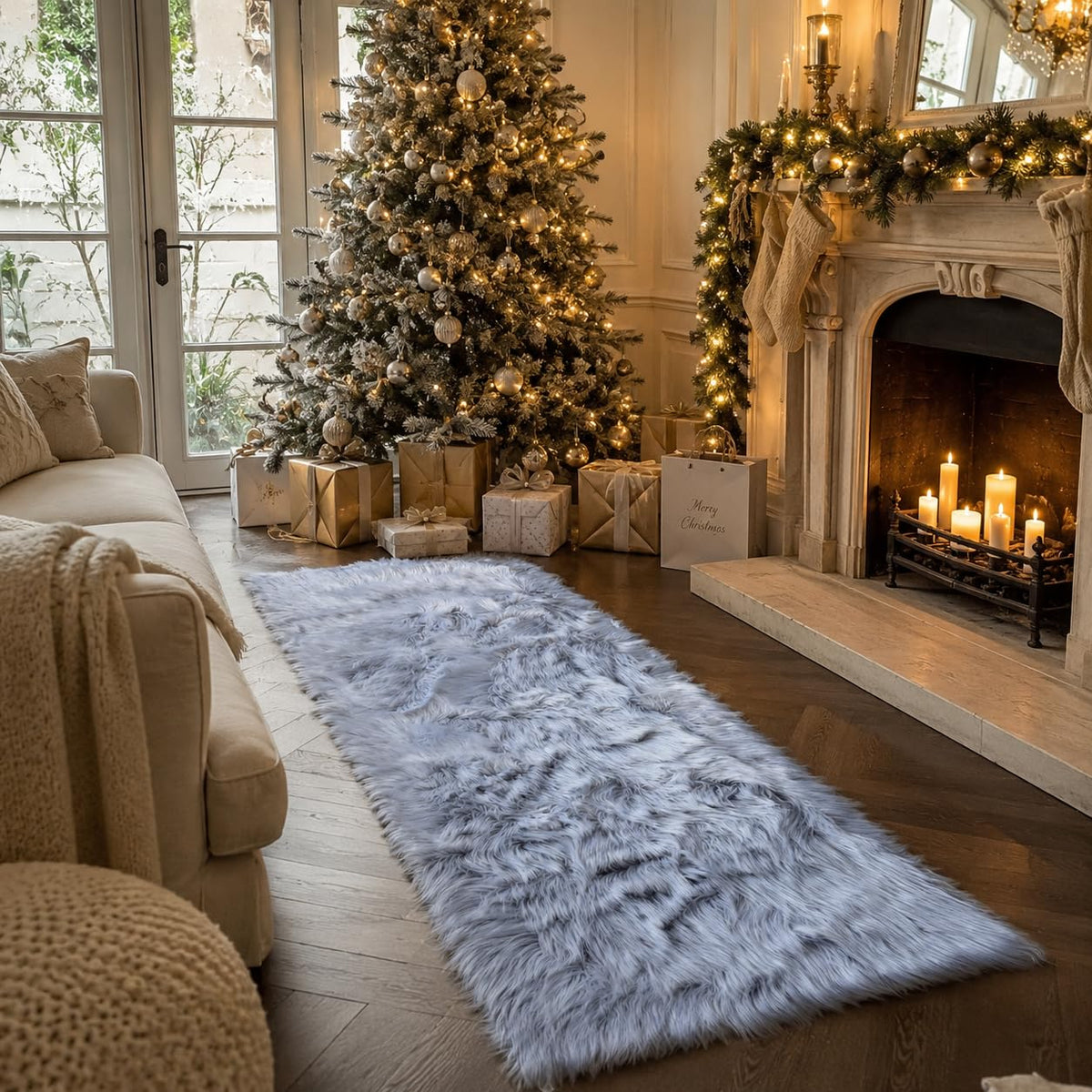 EasyJoy Ultra Soft Fluffy/Fuzzy Shaggy Area Rug Faux Fur Chair Cover Seat Pad for Bedroom Floor Sofa Living Room (2 x 6 ft Sheepskin, Beige)