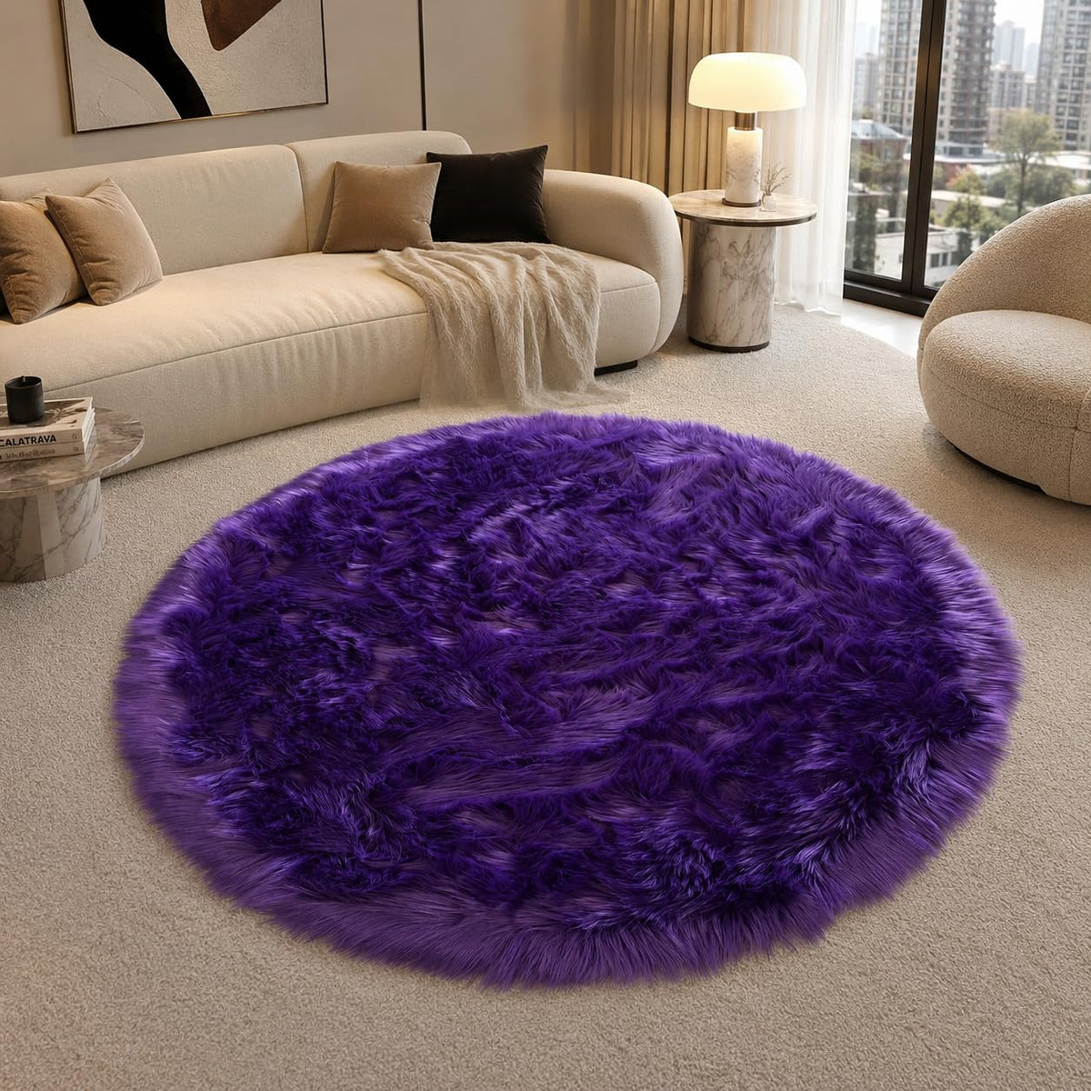EasyJoy Ultra Soft Fluffy/Fuzzy Shaggy Area Rug Faux Fur Chair Cover Seat Pad for Bedroom Floor Sofa Living Room (2 x 6 ft Sheepskin, Beige)