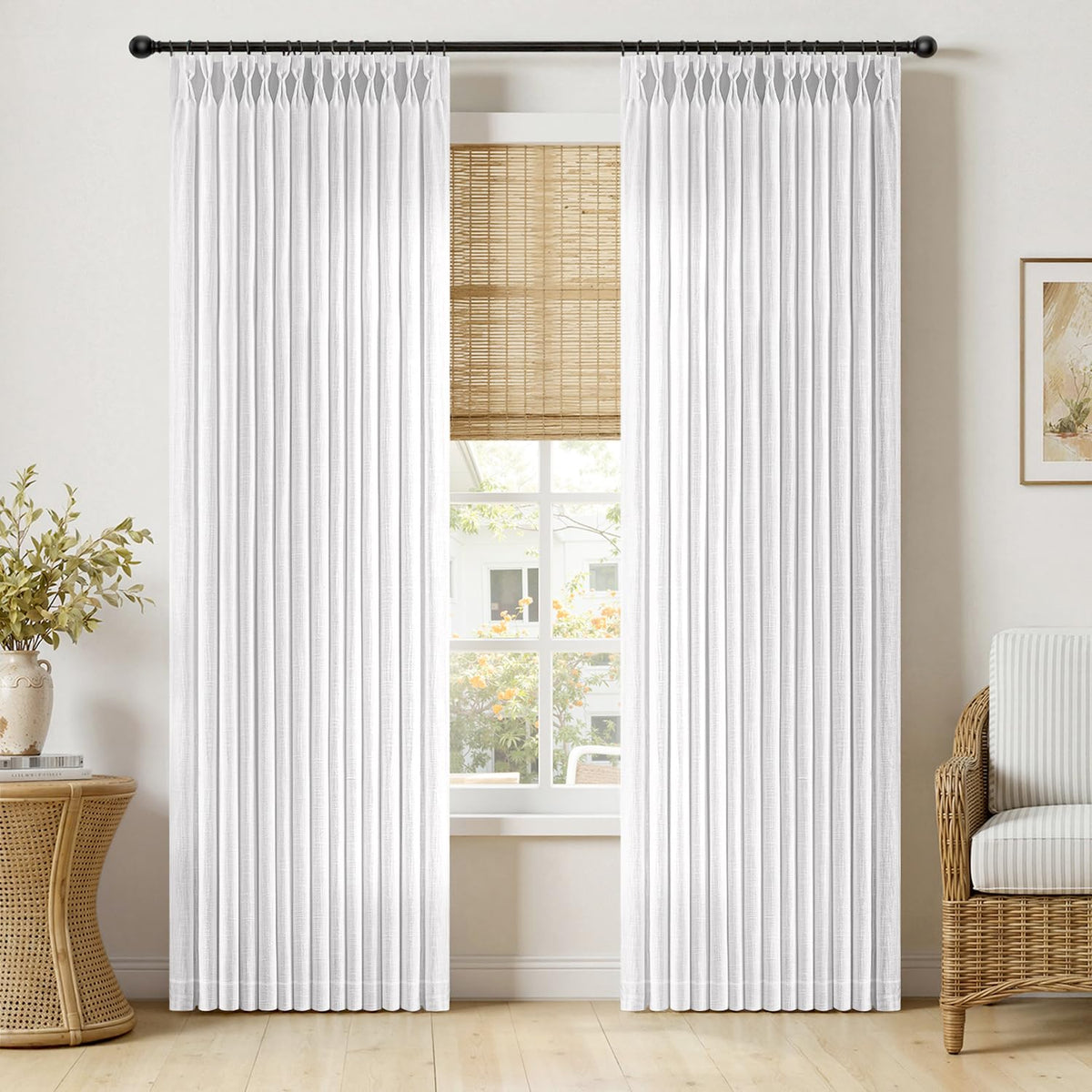 MIULEE Pinch Pleated Thick Linen Curtains 96 Inches Burlap Brown Curtains